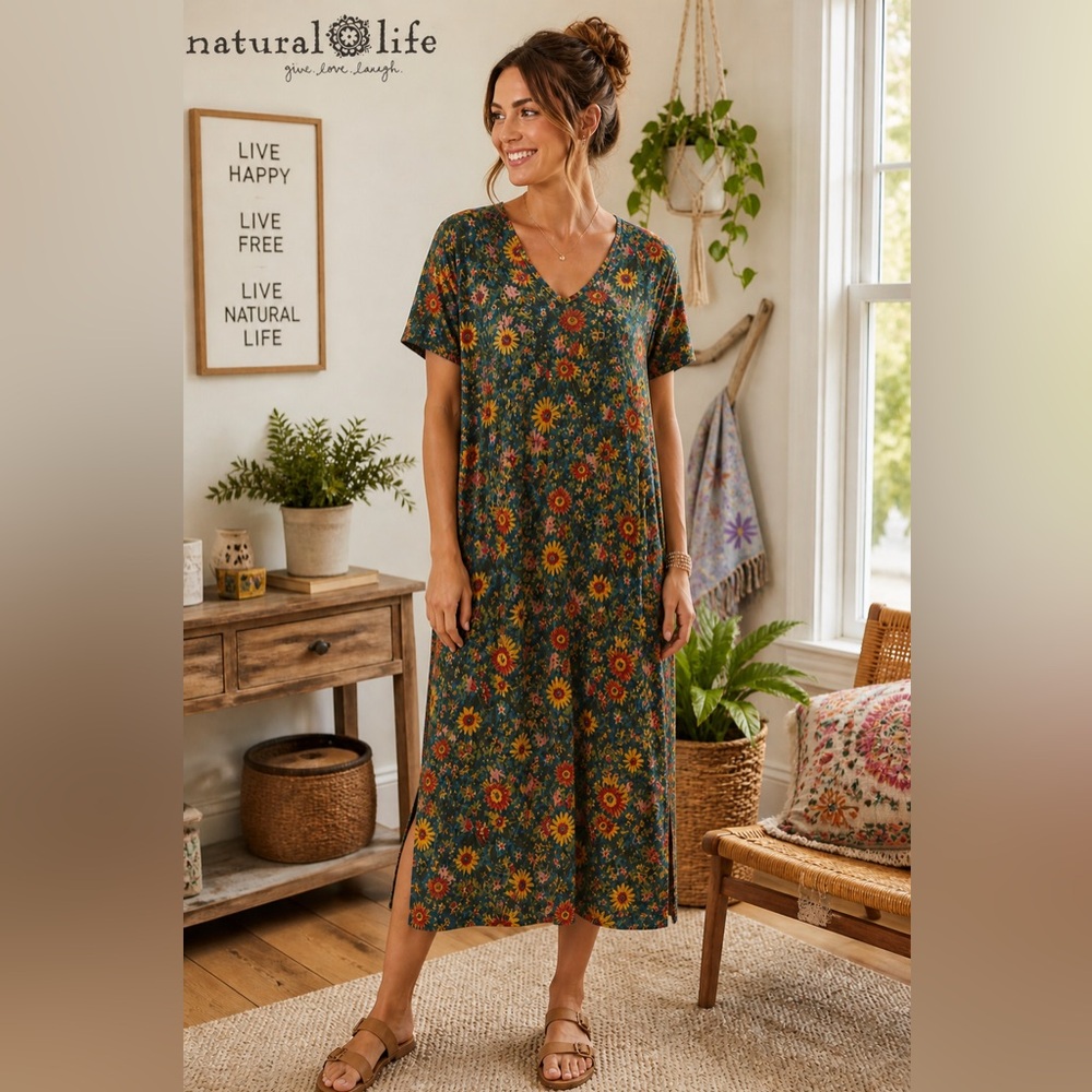 Natural Life Floral Dress – XS (Oversized Fit)